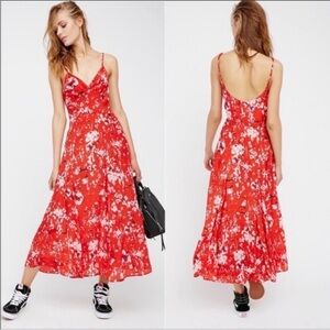 Lily and Lionel & Free PeopleGodet Slip Dress Floral Red Maxi